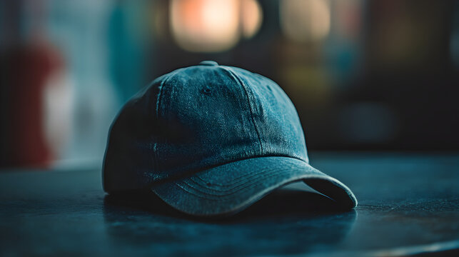 una gorra azul sobre una mesa con espacio de copia cachucha para cubrirse del sol accesorio de moda para proteger o lucir 