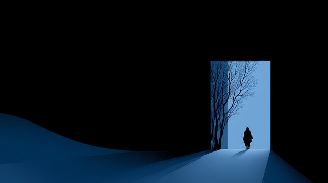 A minimalist composition using negative space to create a sense of depth and mystery, inviting the viewer to interpret the hidden meanings. negative space. Illustration