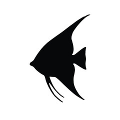 Elegant Angelfish Silhouette Aquatic Underwater Creature Black Shape White Background.