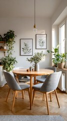 Cozy Dining Area With Plants and Art in a Modern Interior Setting.