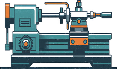 Flat Vector Icon of a Mechanical Lathe Machine – Industrial Engineering Equipment Illustration on White Background"