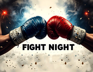 The two boxing gloves clashing in the center, adding the text fight night.
