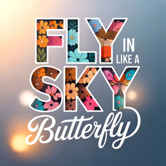 T-shirt printing design typography slogan: "Fly in the sky like a butterfly."
