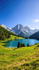 Fototapeta premium Alpine lake nestled in a valley (2)