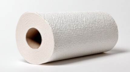 Obraz premium Roll of paper towels placed cleanly on a plain white background