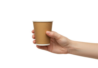Isolated Hand Holding Disposable Brown Paper Cup