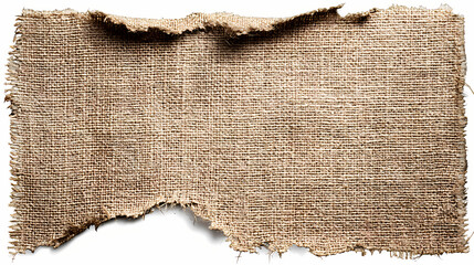 A torn piece of burlap with a textured surface, displayed on a white background, resembling canvas. stitched canvas. Illustration