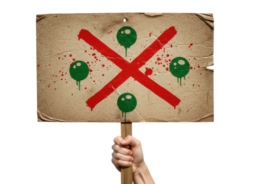 Isolated Hand Holding Protest Sign with Green Symbol Crossed Out