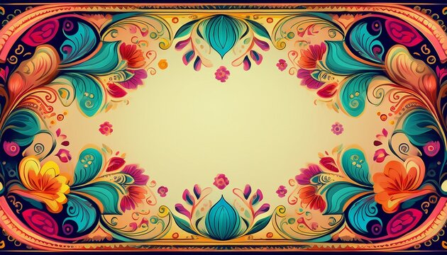 vibrant bengali patachitra inspired floral frame