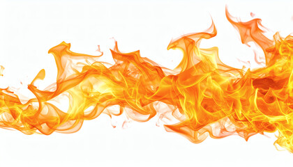 Fire and Flames Isolated on White Background, Realistic Burning Flame Elements for Heat and Fire Design Concepts