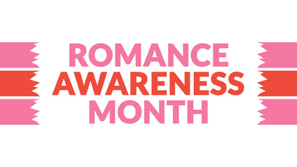Romance Awareness Month text with side lines on a White background. Which is observed every year in August to celebrate Romance Awareness Month.