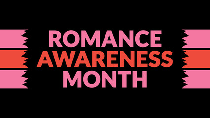 Romance Awareness Month text with side lines on a black background. Which is observed every year in August to celebrate Romance Awareness Month.