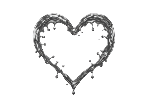 Isolated Metallic Silver Heart Splashing Shape