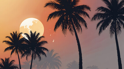 Tropical Palm Tree Silhouettes at Sunset – Vibrant Island Evening Sky