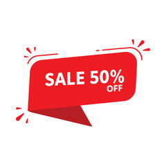 Sale 50% sign, banner, poster, sticker red color on isolated white