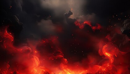 black and red smoky and fire sparks background ai generated