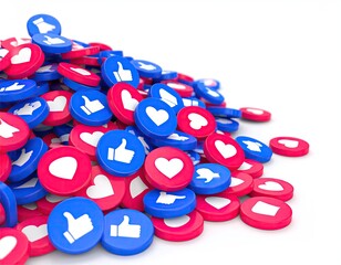 Social media likes and hearts pile