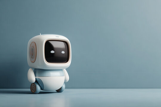 futuristic home assistant robot designed to help with household chores standing on clean background