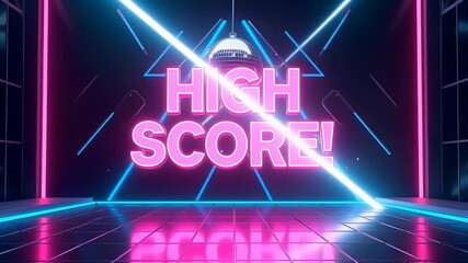 Retro arcade atmosphere shines with a high score display and vibrant neon lights creating a nostalgic gaming experience. - Powered by Adobe