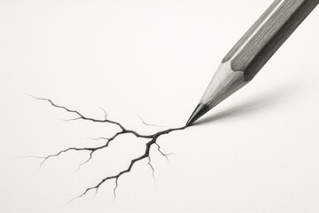 The pencil draws a crack on the surface. Space for text.