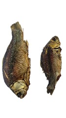 Dried crucian carp with golden scales, prepared using traditional methods for preservation and...