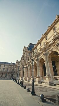Cityscape of Paris, Louvre Museum in France. Art for tourists, historical architecture in Europe, travel and tourism.