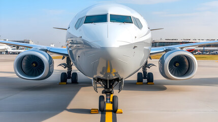 Airplane parked on the airport runway ready for departure