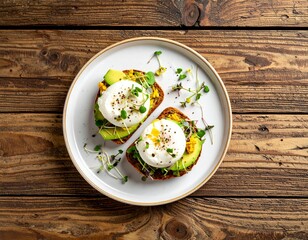 Poached Eggs on Avocado Toast with Microgreens, Generated image
