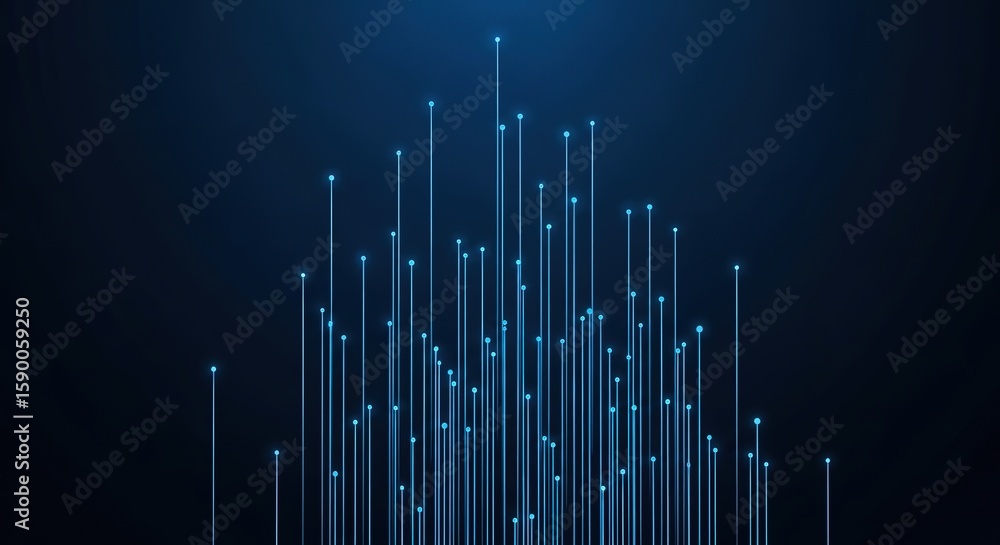 Poster abstract glowing blue lines and dots on a dark background representing data connections and technolo