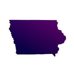 Iowa map isolated on transparent white background. Blue and purple gradient textured map isolated on transparent png
