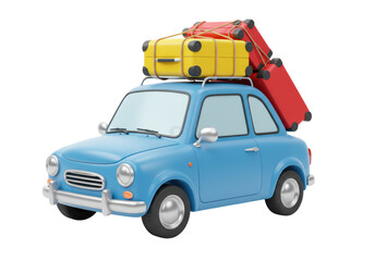 Isolated Blue Car Luggage Travel Stacked Suitcases Vacation