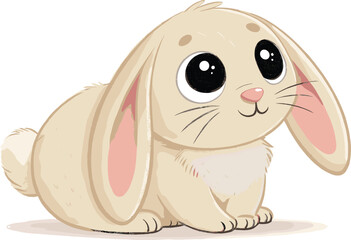 Cute cartoon bunny, big eyes rabbit, fluffy animal illustration, adorable pet art, nursery decor, children's book character, playful design