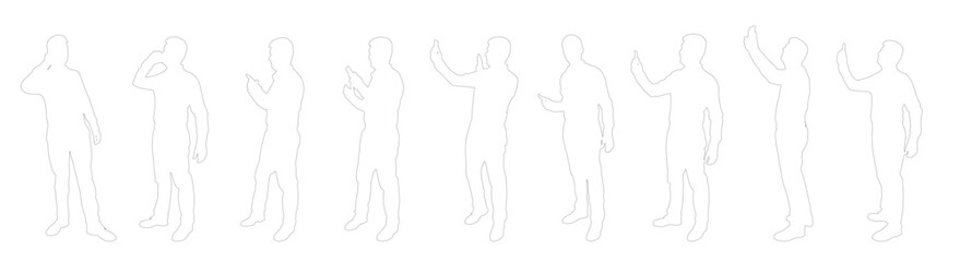 Contours of  businessman with mobile phone, set. Vector illustration.