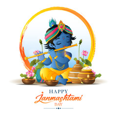 Happy Janmashtami day Background with lord krishna playing the flute
