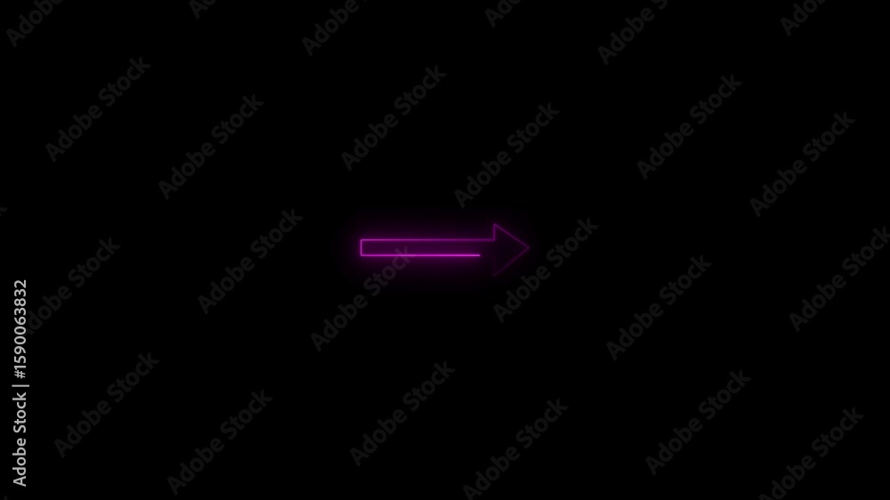 Poster neon right arrow symbol animation. arrow-shaped glowing sign. arrow icon between squares.neon right 