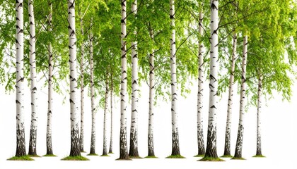 Birch trees against a white background