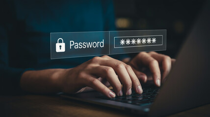 A close-up photograph of hands typing on a laptop keyboard in a dark environment