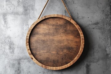 Modern Round Wooden Frame Displayed Against a Textured Gray Wall in a Contemporary Interior Setting.