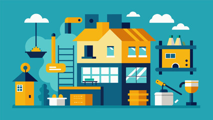 As the construction project nears the end the eleventh illustration shows the addition of furnishings appliances and other final details to make the. Vector illustration