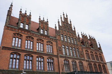 The landmark brick Gothic facade of the old town hall of Hanover, Germany (Altes Rathaus Hannover),...