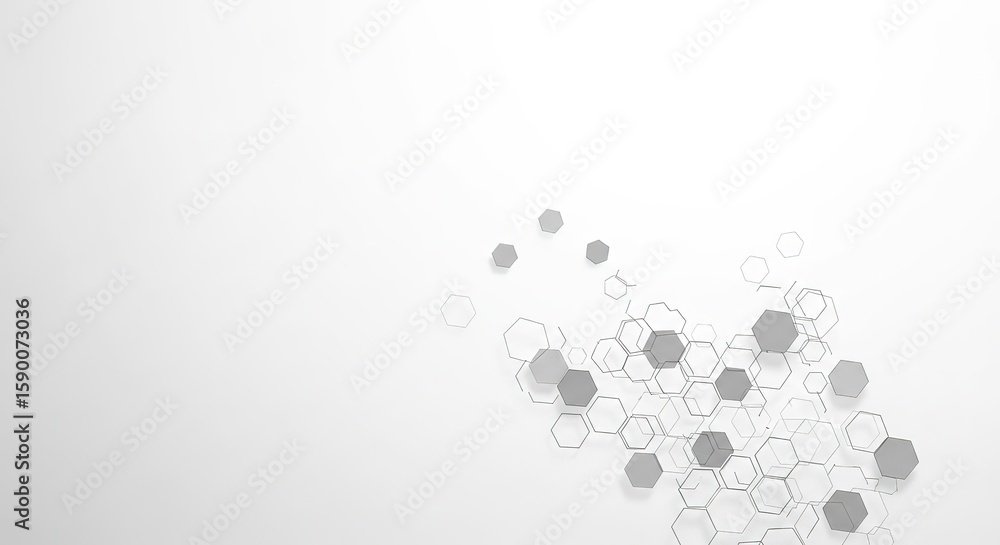 Poster abstract geometric hexagonal pattern with a clean white background and subtle gray elements