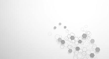 Abstract geometric hexagonal pattern with a clean white background and subtle gray elements