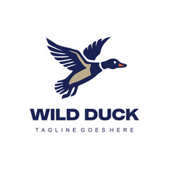 The wild duck illustrated in flight for a dynamic flying logo design