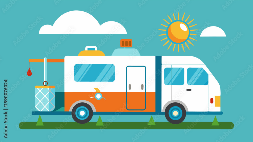Poster a mobile shower unit providing a muchneeded refresh after a long day of physical labor in the scorch