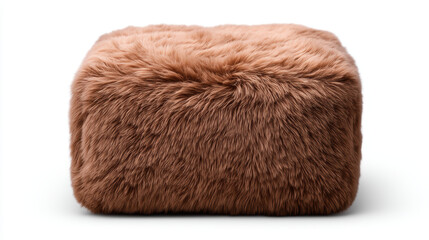 A soft, square-shaped ottoman covered with long, fluffy brown fur fabric, designed for comfortable seating or footrest use.