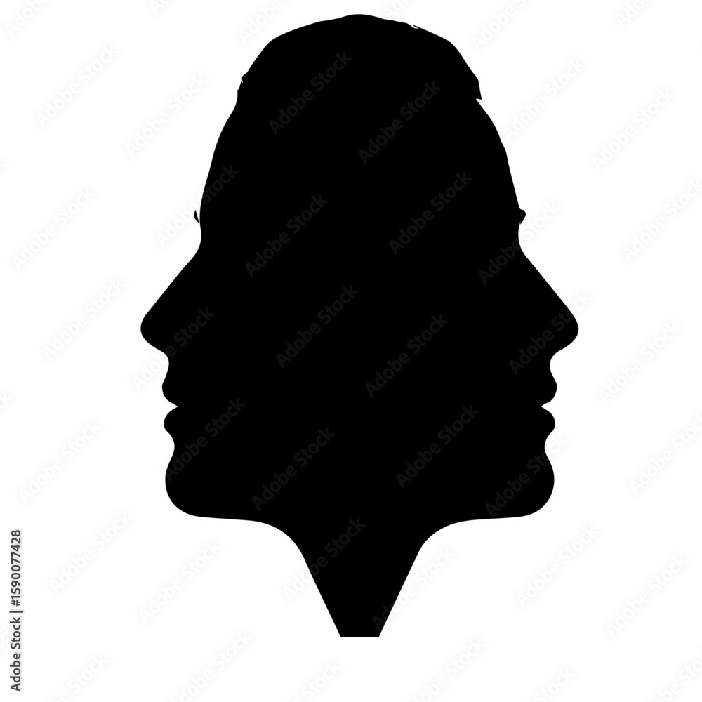 Poster vector art of a striking black silhouette of two faces in profile, creating an optical illusion of a