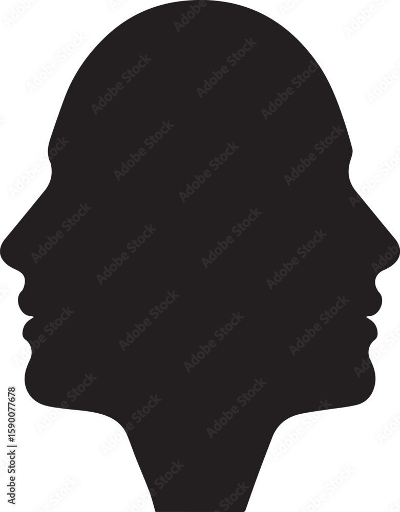 Poster vector art of silhouette of two faces in profile, forming a single shape isolated on transparent bac