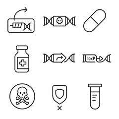 Safety Switch Icons. Line style icons of Safety Switch Mechanisms: inducible promoter icon, suicide gene cassette, doxycycline