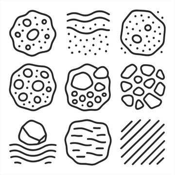 Till and Sediment Icons. Line style icons of Till & Sediment: unsorted till, sandy matrix, clay-rich till, boulder-rich till,