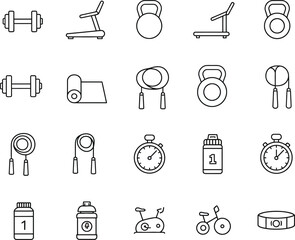 Vector art of fitness icons in simple outline style
